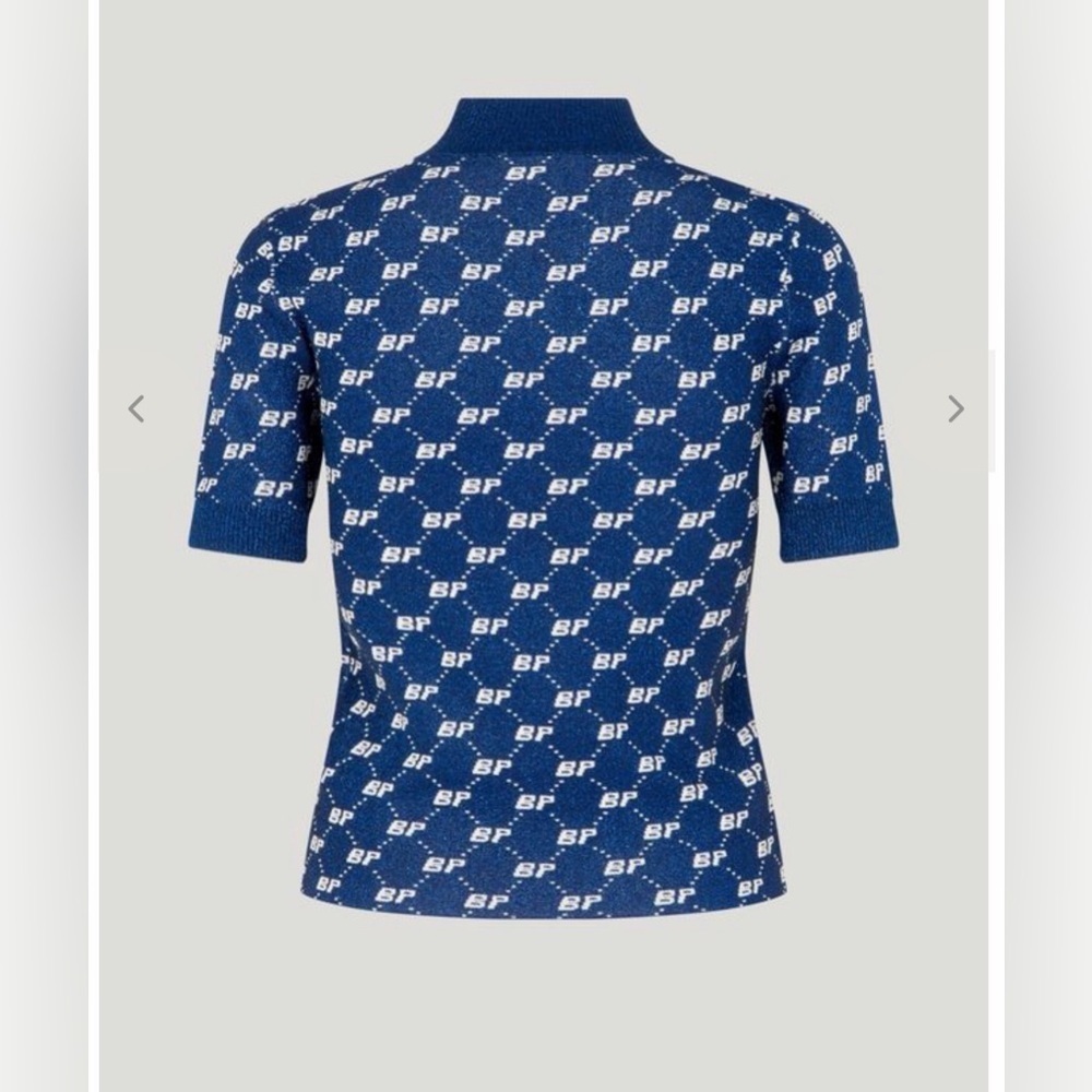 Baum und pferdgarten Navy Logo Patterned Top short sleeve shimmer turtleneck  L - Picture 2 of 6